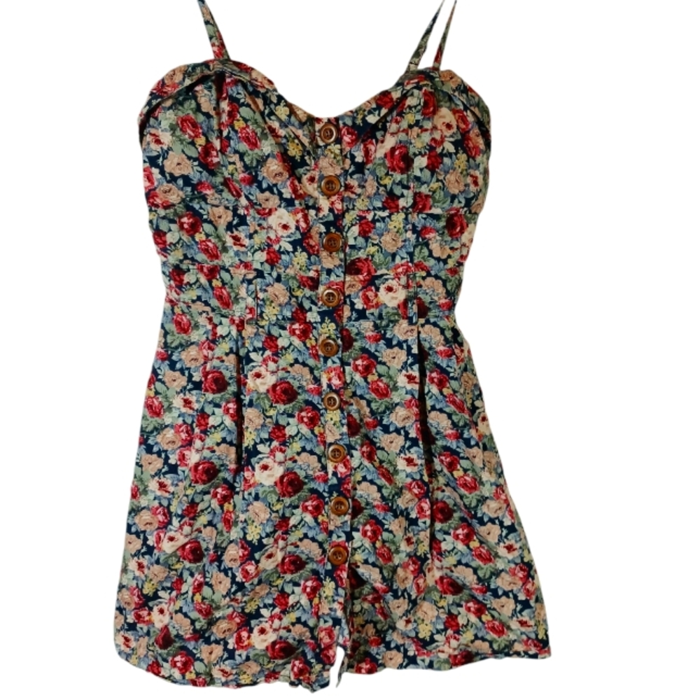 Vintage XL Button Front Sleeveless Costume Dress Floral Prairie Cottagecore